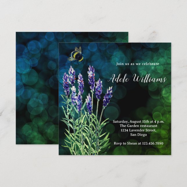 Invitación a la pintura de acuarela de lavanda (Anverso / Reverso)