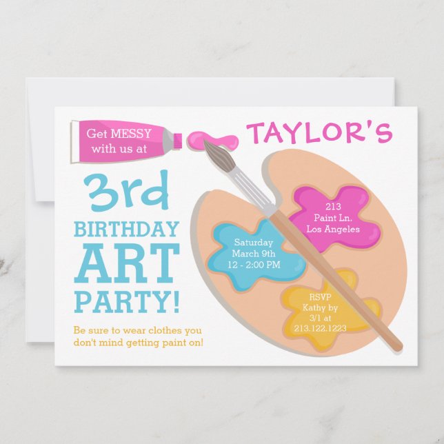 Invitación a la pintura de cumpleaños del Fiesta d (Anverso)