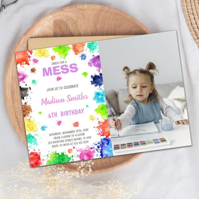 Invitación a la pintura de personalizable (Watercolors Paint Birthday Invitations with photo)