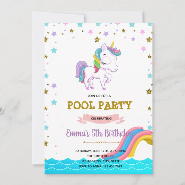 Invitación a la piscina de diapositivas de unicorn (Anverso)