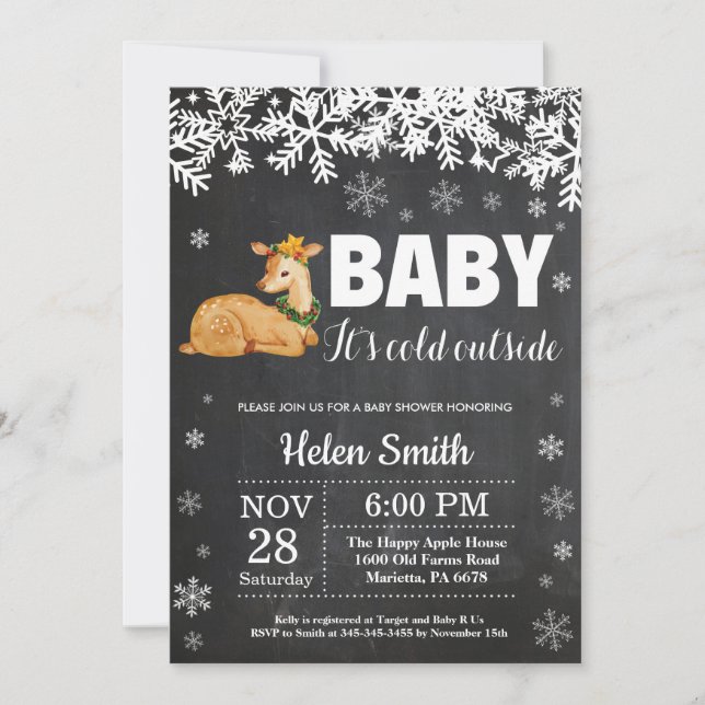 Invitación a la pizarra Baby Shower de invierno de (Anverso)