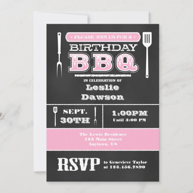 Invitación a la pizarra de cumpleaños con barbacoa (Anverso)