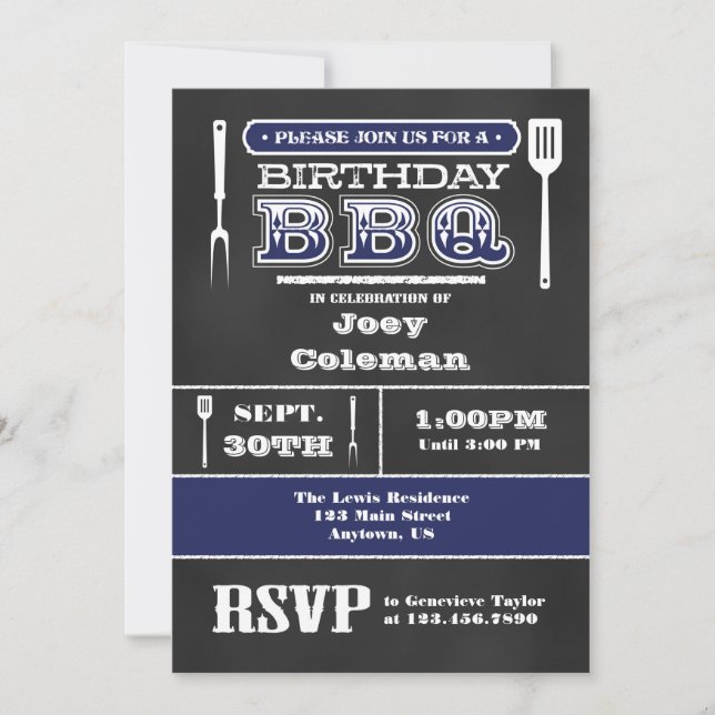 Invitación a la pizarra de cumpleaños de Navy Blue (Anverso)