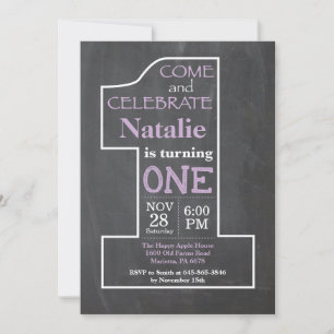 Invitación a la pizarra púrpura para la niña en su