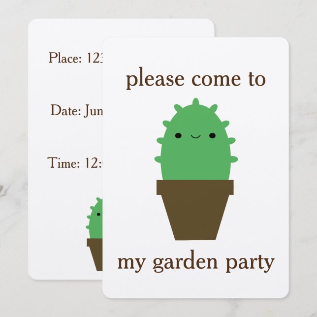 Invitación a la planta de Cute cactus kawaii (Anverso / Reverso)