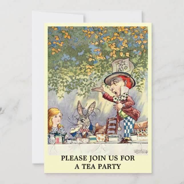 Invitación a la plantilla de Fiesta de té de Alice (Anverso)