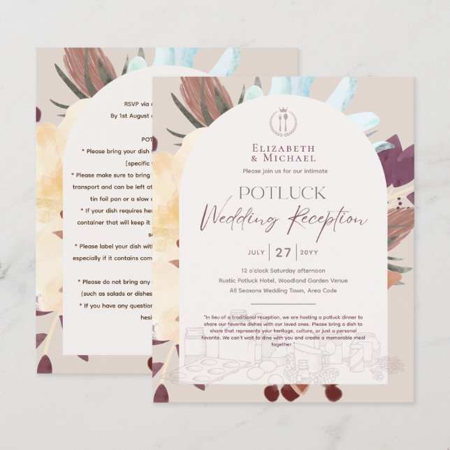 Invitación a la plantilla de recepción de bodas ru (Anverso / Reverso)