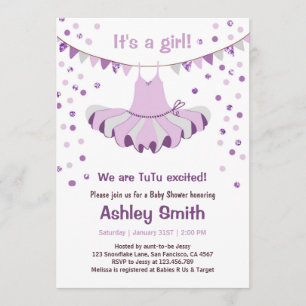Invitación a la plata tu púrpura de Baby Shower