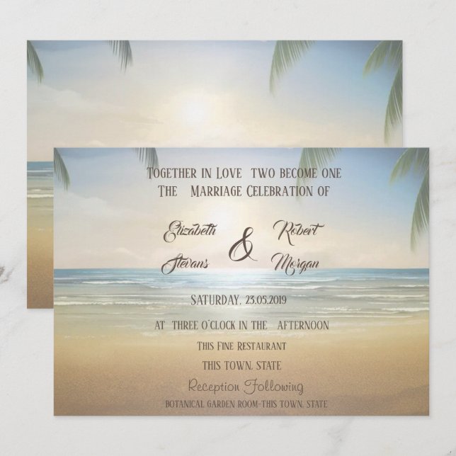 Invitación a la playa del atardecer de las palmas (Anverso / Reverso)
