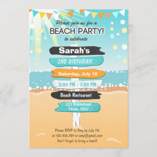 Invitación a la playa para el cumpleaños de Beach 