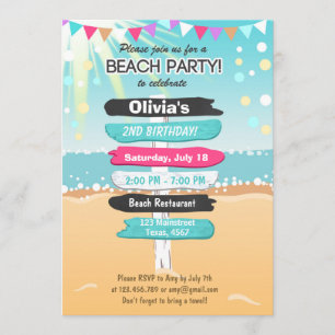 Invitación a la playa para el cumpleaños de Beach 