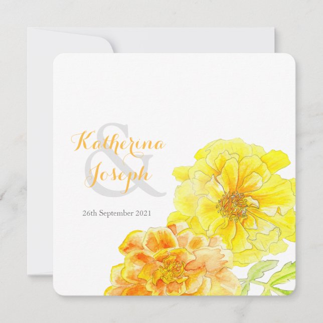 Invitación a la plaza boda amarillo acuarela de Ma (Anverso)