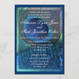 Invitación a la pluma de pavo real con borde