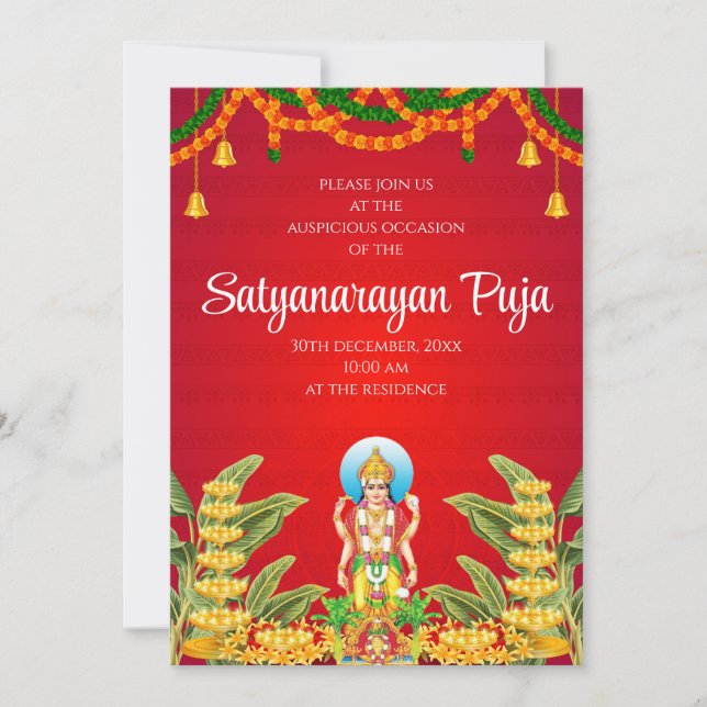 invitación a la pooja de Satya Narayan Satyanaraya (Anverso)
