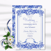 Invitación a la porcelana floral azul y blanca