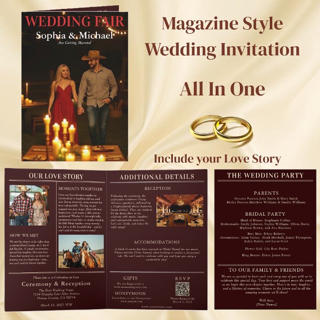 Invitación a la portada de la revista boda Country (Wedding Country Magazine Cover Invitation All in One)