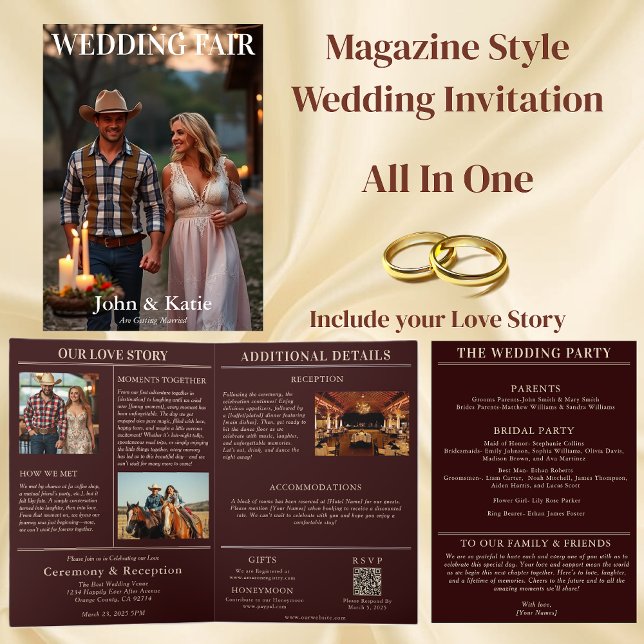 Invitación a la portada de la revista Country Wedd (Country Wedding Magazine Cover Invitation all in one)