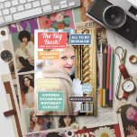 Invitación a la portada de Retro Birthday Magazine<br><div class="desc">personalizable de invitación de fiesta de cumpleaños con tema de la revista Guay retro a los detalles de tu evento.</div>