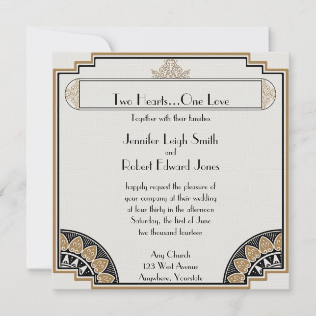 Invitación a la posada de bodas de oro Art Deco (Anverso)
