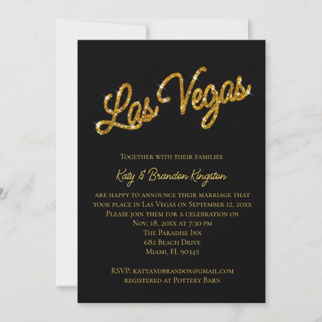 Invitación a la posboda de Gold Las Vegas (Anverso)