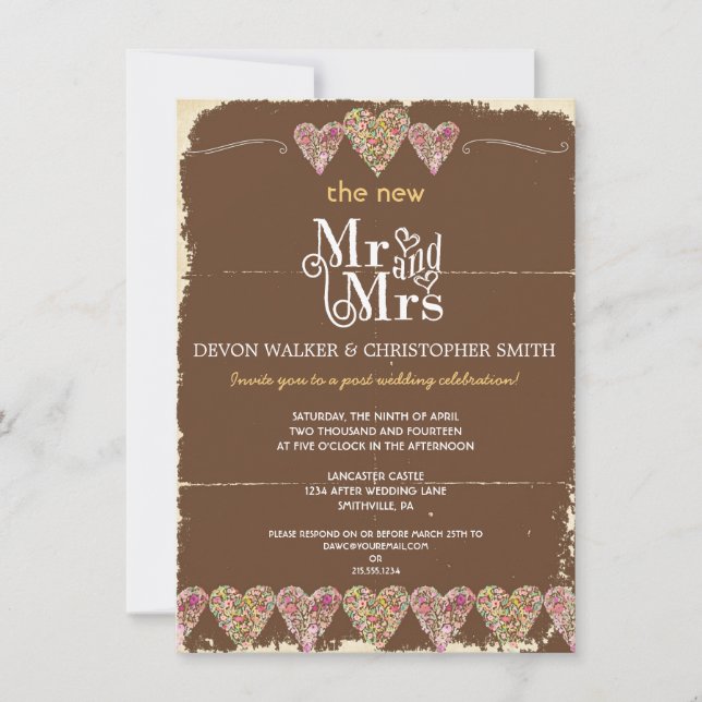 Invitación a la posboda de Rustic Hearts Chalkboar (Anverso)