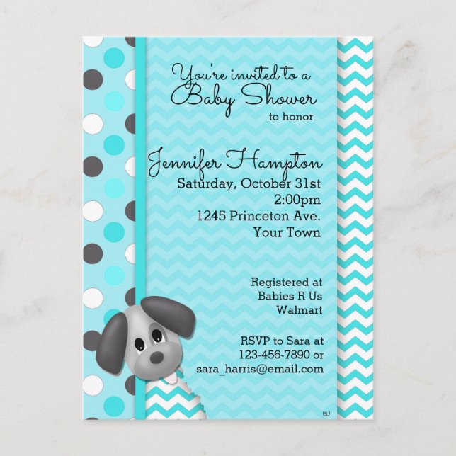 Invitación a la postal de Baby Shower turquesa de  (Anverso)