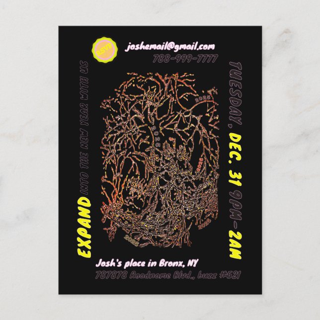 Invitación a la postal del FIESTA EVE de Año Nuevo (Anverso)