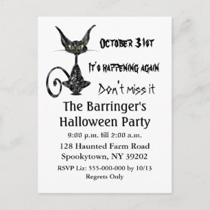 Invitación a la postal supersticiosa para gato neg
