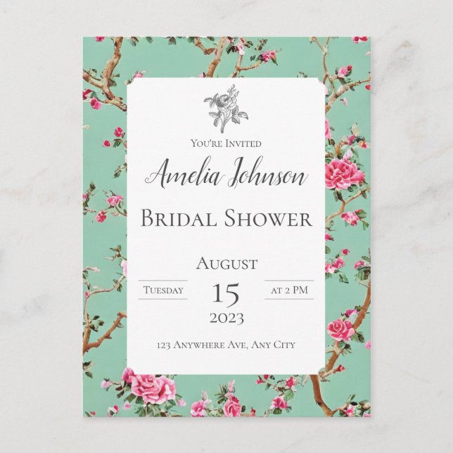 Invitación a la postales florales de Chinoiserie (Anverso)