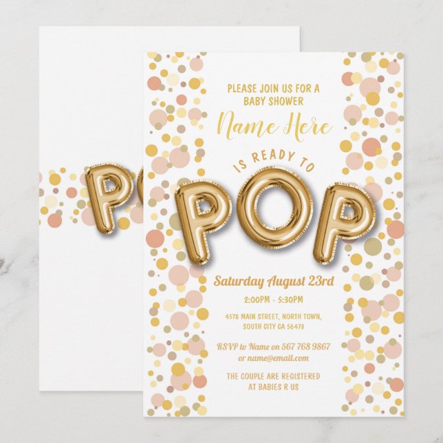 Invitación a la presentación de Baby Shower Gold d (Anverso / Reverso)
