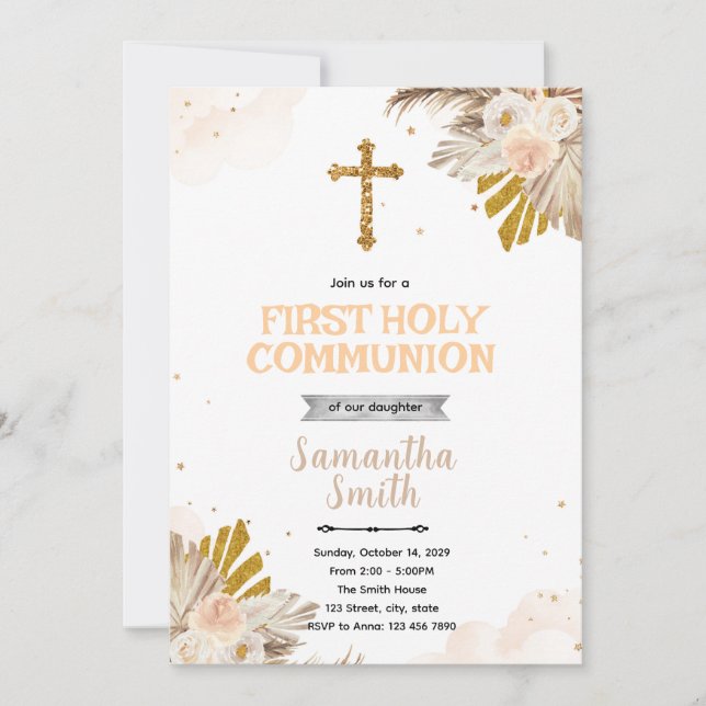 Invitación a la Primera Comunión Boho (Anverso)