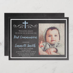 Invitación a la Primera Comunión, Chalkboard, Boy,