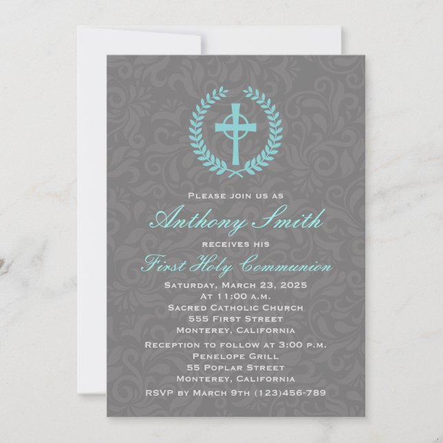 Invitación a la primera comunión de Damask del niñ (Anverso)