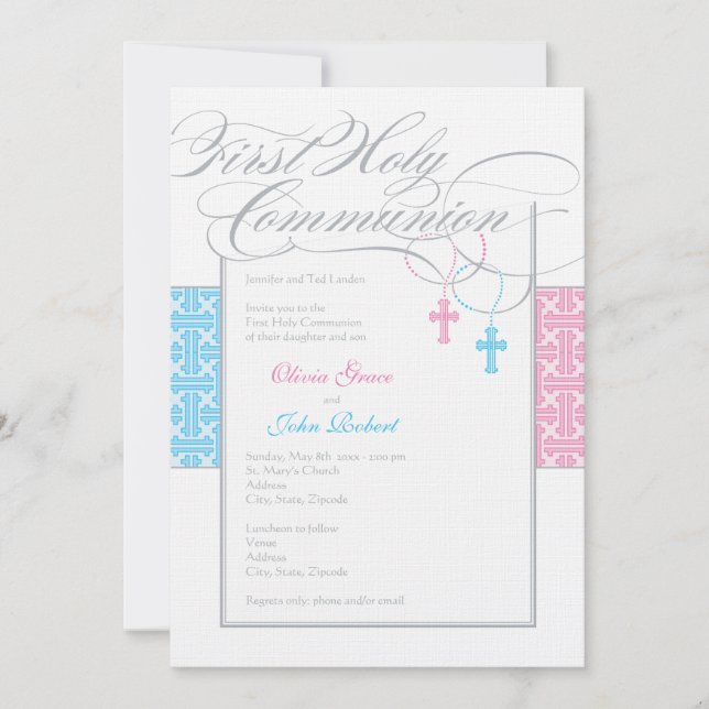 Invitación a la primera comunión de gemelos Chicas (Anverso)
