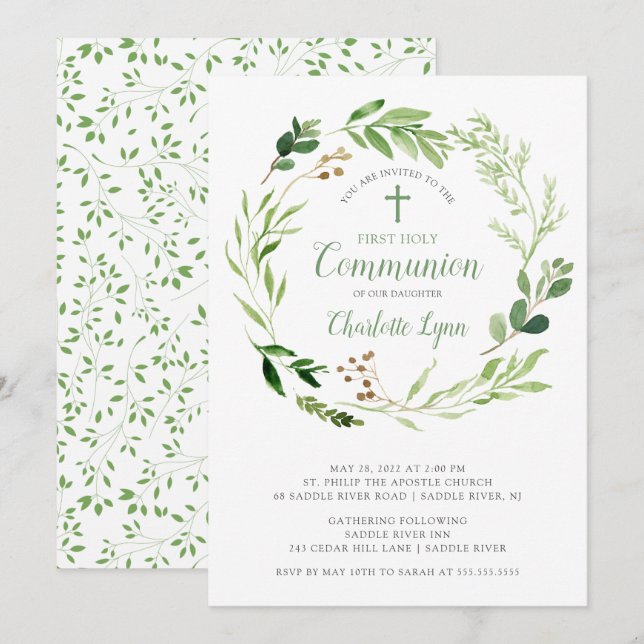 Invitación a la primera comunión de la hoja verde  (Anverso / Reverso)