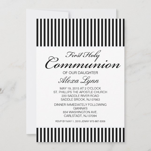 Invitación a la primera comunión en franja blanca  (Anverso)