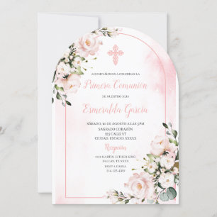 Invitación a la primera comunión floral de color r