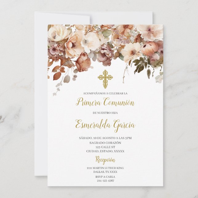 Invitación a la primera comunión floral de otoño (Anverso)