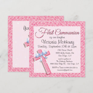 Invitación a la primera comunión rosa de la secuen