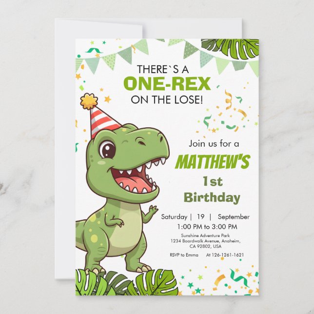 Invitación a la Primera Fiesta de Little Dinosaur  (Anverso)