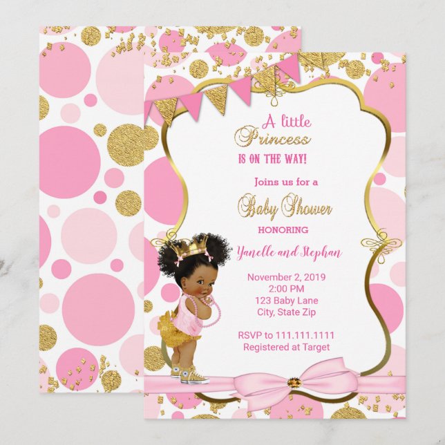 Invitación a la Princesa Baby Shower (Anverso / Reverso)