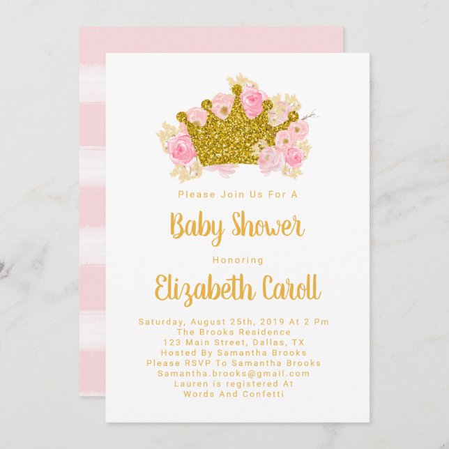Invitación a la Princesa Baby Shower, ducha de beb (Anverso / Reverso)