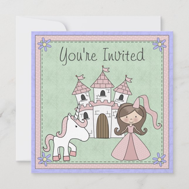 Invitación a la princesa de brunette y cumpleaños  (Anverso)