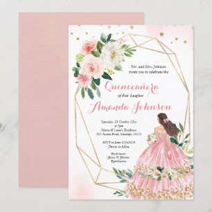 Invitación a la princesa de Rubor rosa Quinceañera