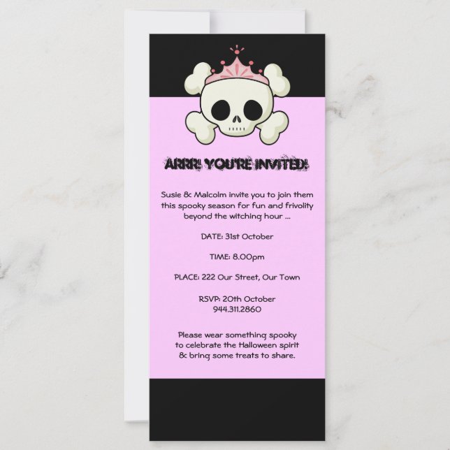 Invitación a la princesa pirata de Halloween (Anverso)