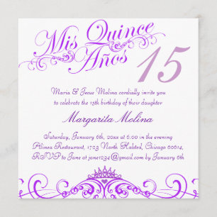 Invitación a la princesa púrpura Tiara Quinceanera