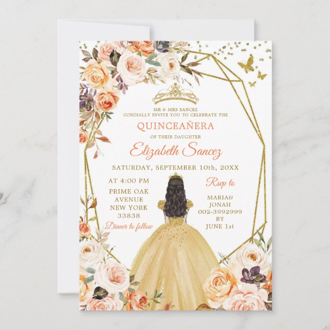 Invitación a la Princesa Quinceañera del Naranja R (Anverso)
