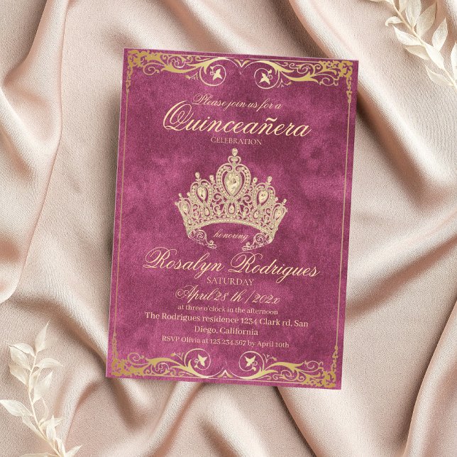 Invitación a la princesa quinceañera Gold Tiara Pi (Subido por el creador)