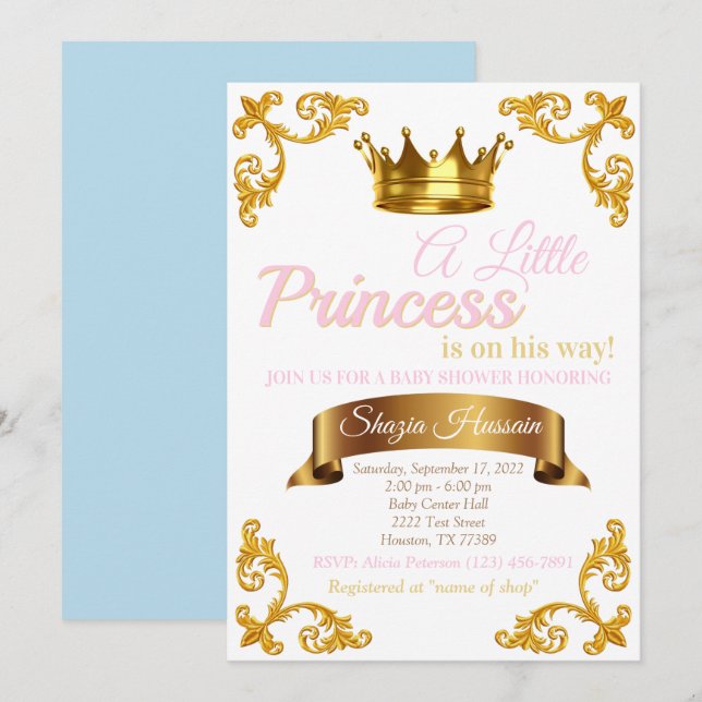 Invitación a la Princesa Real Baby Shower (Anverso / Reverso)