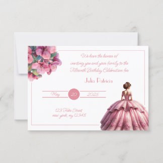 Invitación a la Princesa Rosa moda Quinceañera